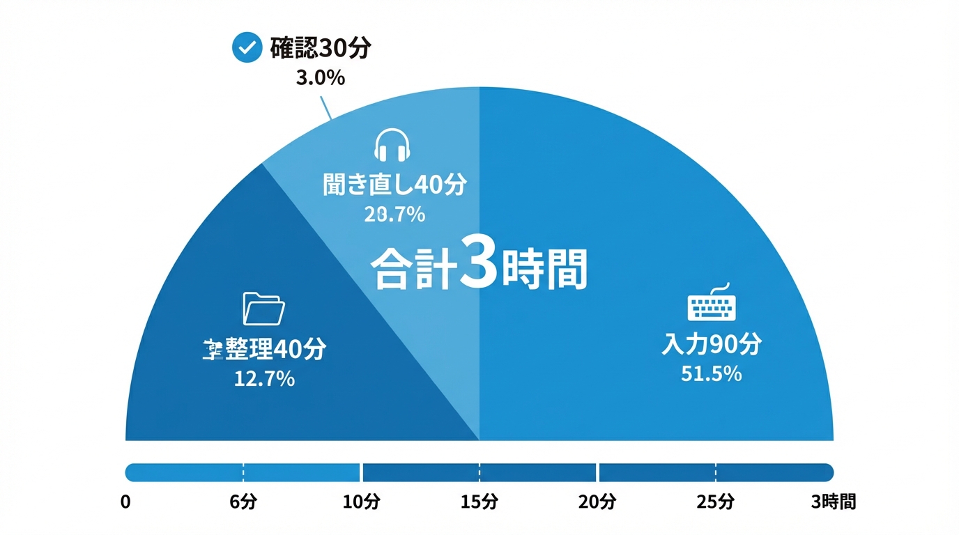 議事録にかかる時間の内訳を示す図