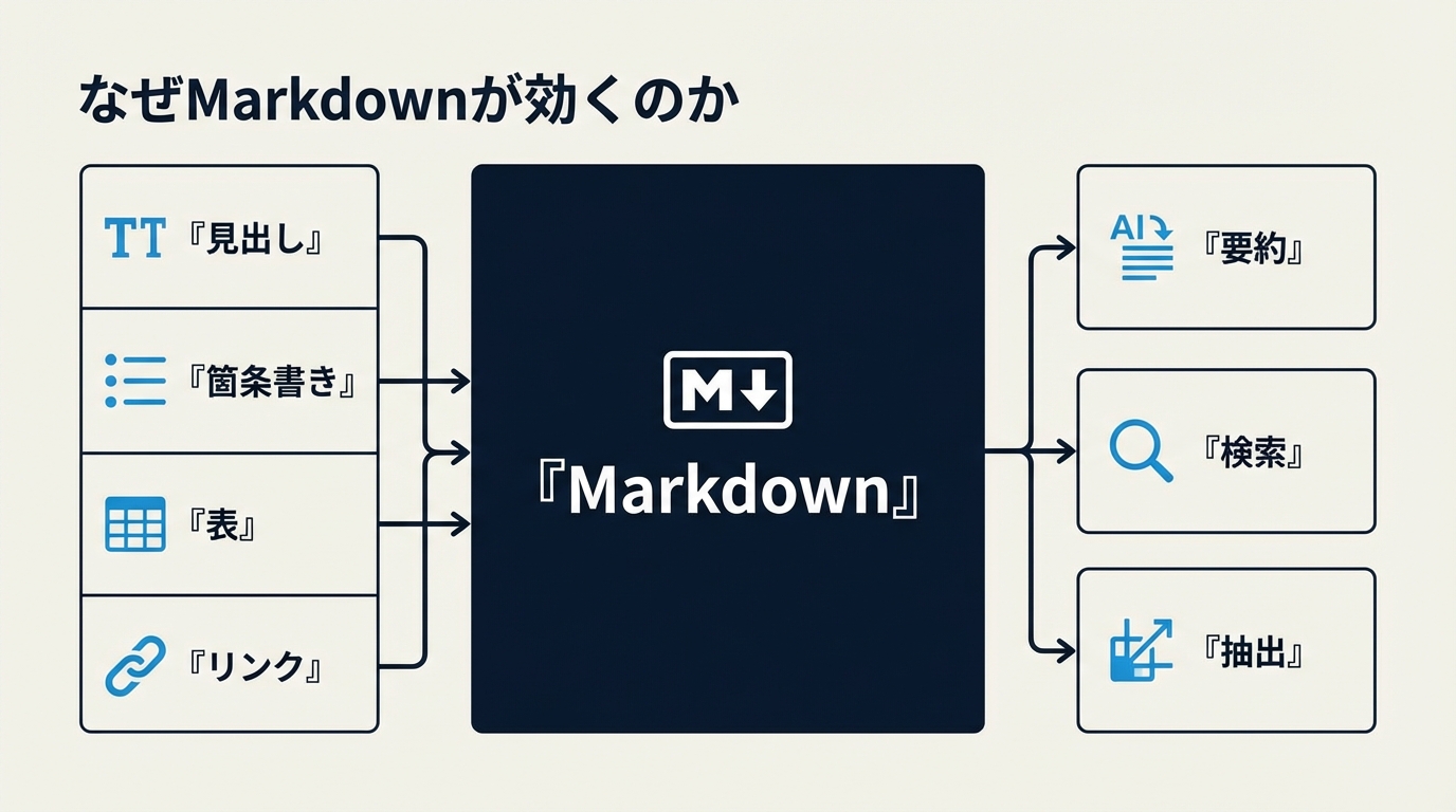 MarkdownがAI入力の共通フォーマットになる図