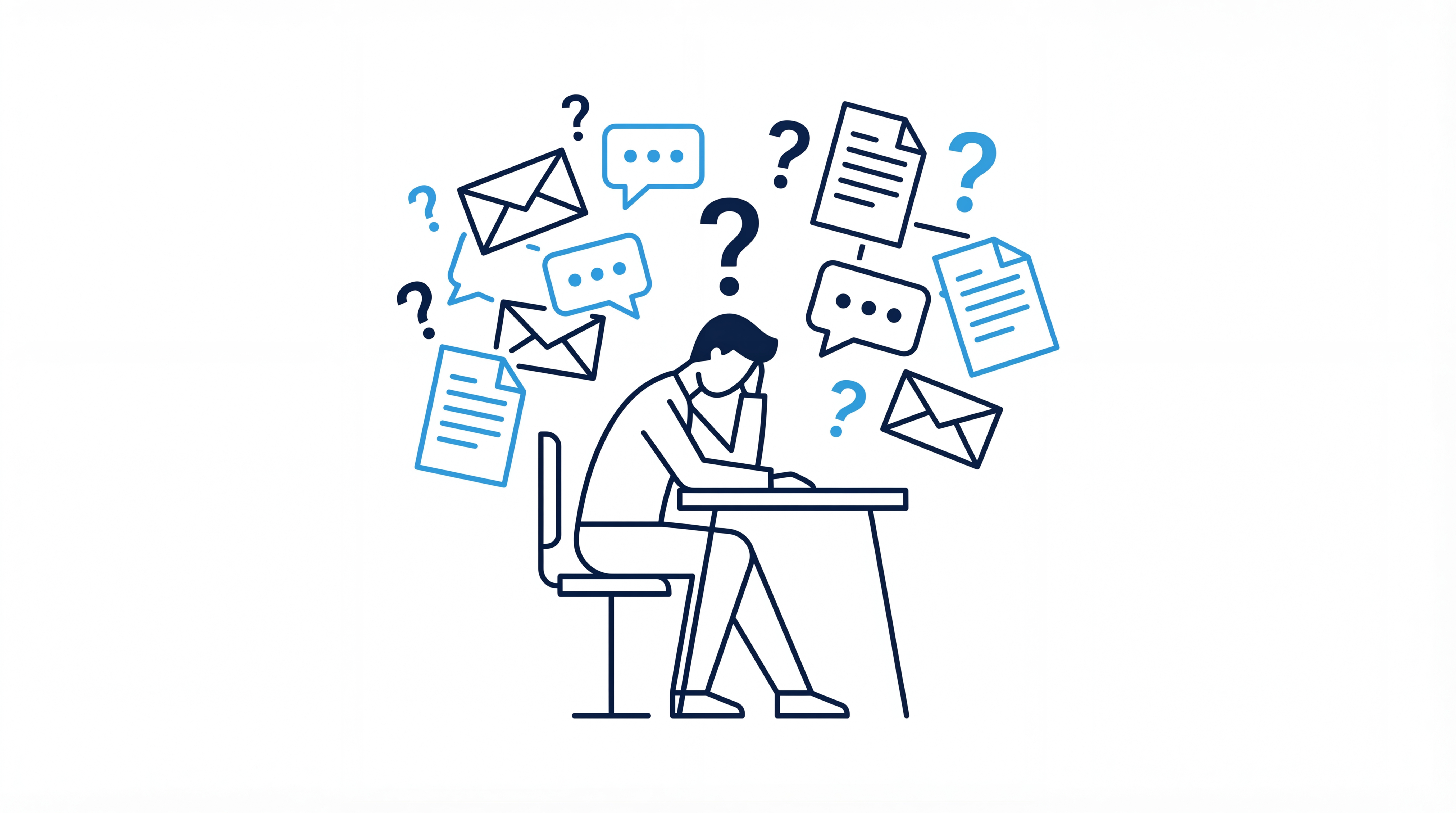 散在する情報に困るビジネスパーソンのイメージ